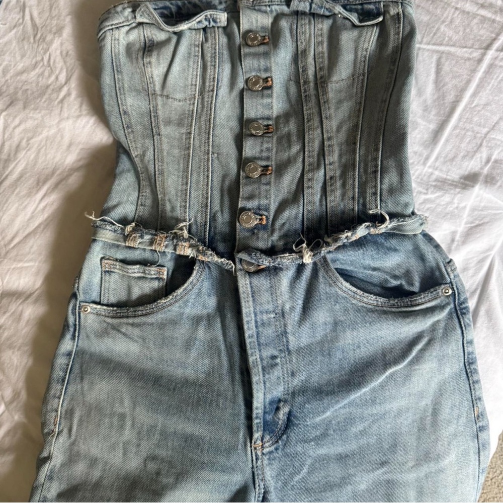 Zara Light Blue Denim Corset Overalls